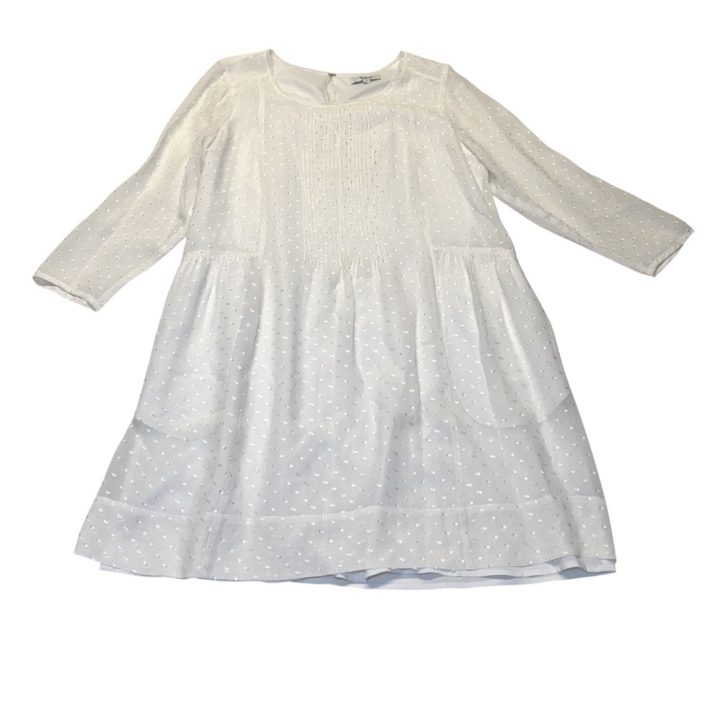 Madewell Etude Swill Dot Ivory Cream Silk Shift Dress with Pockets Womens S